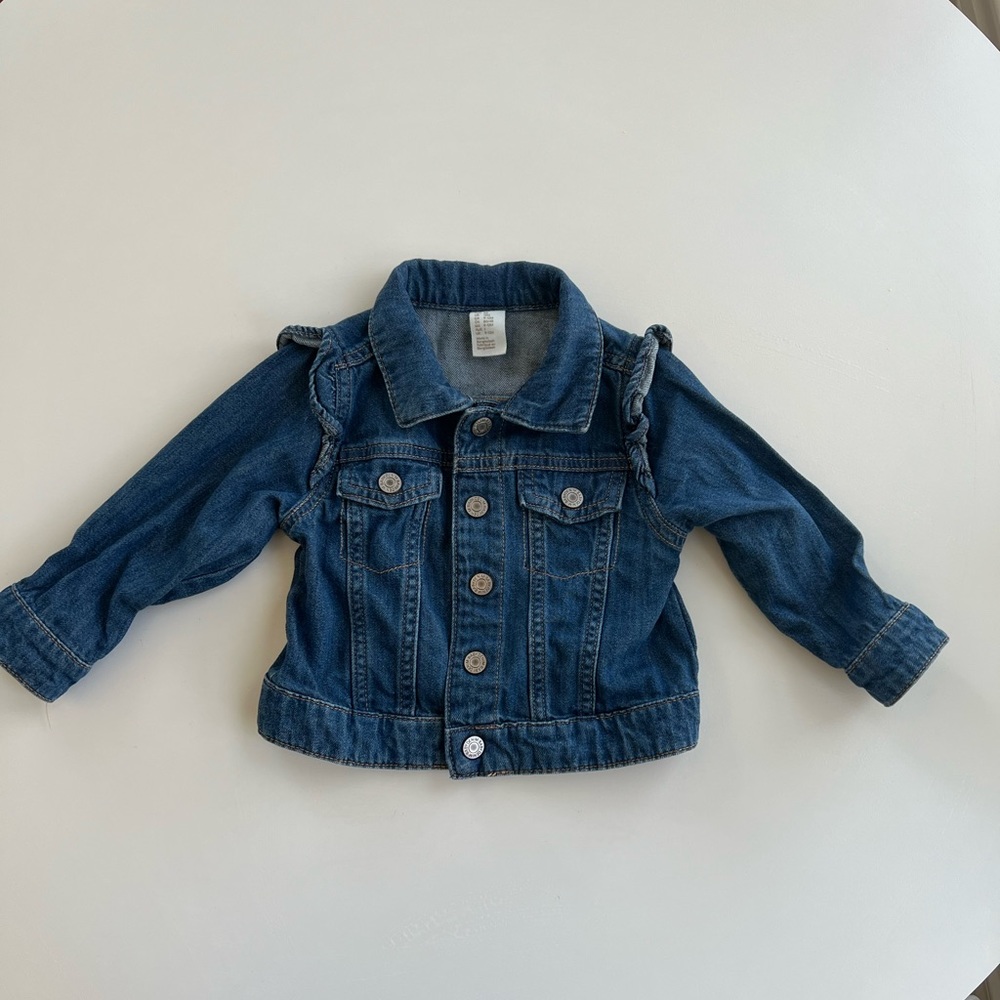 H&M Ruffle-trimmed Denim Jacket 12M EUC